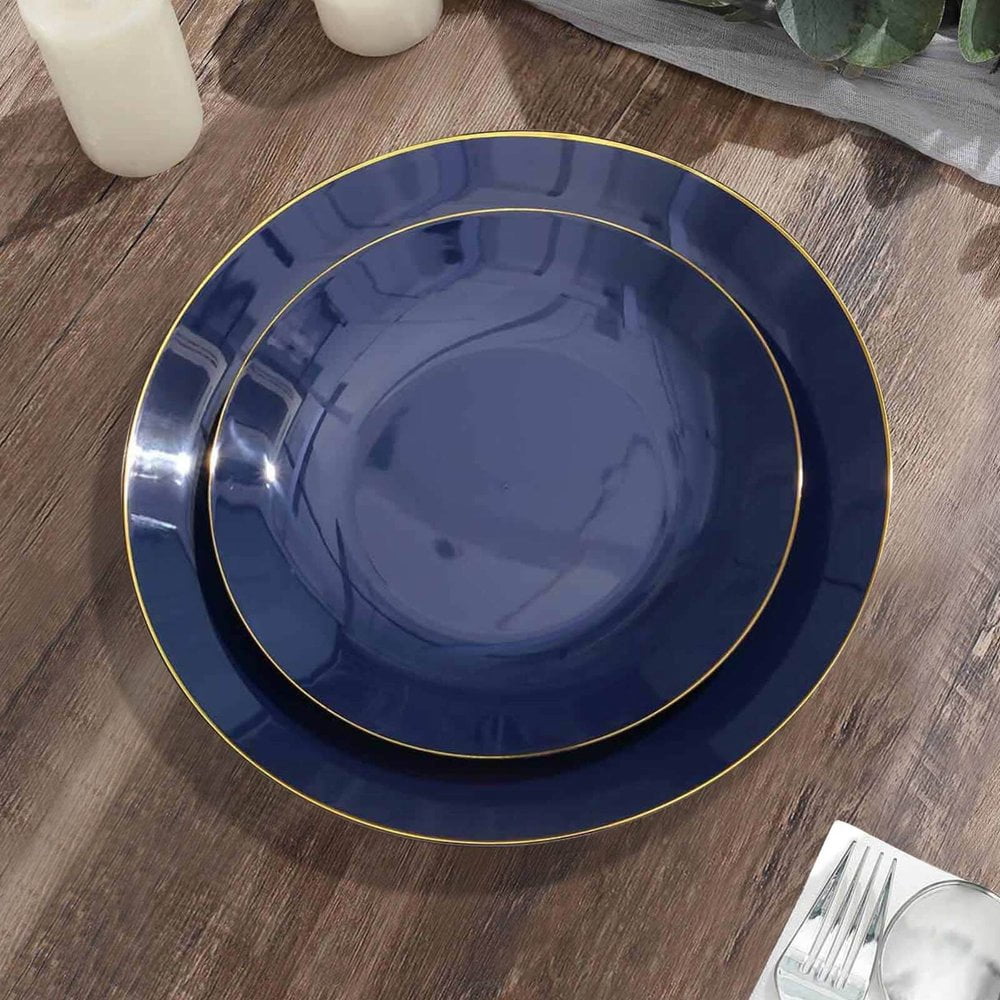 CUITING Lot de 10 Assiettes de Service Rondes Jetables en Plastique Martelé Transparent à Paillettes Dorées avec Rebord Doré - 13”