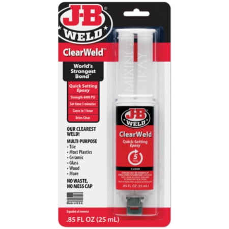 J-B Weld 50112 6 Pack 0.85 oz. ClearWeld Syringe Quick Setting Epoxy, Clear