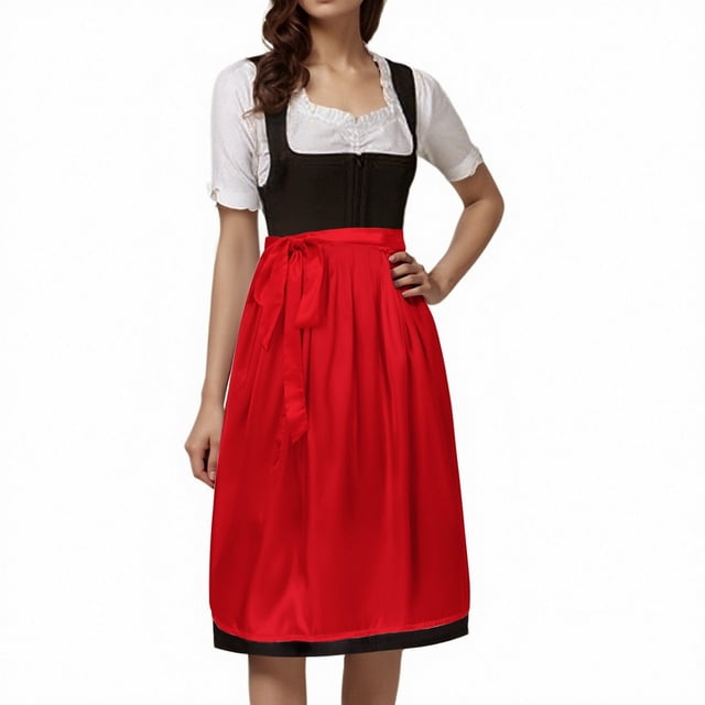 GDREDA Oktoberfest Bavarois Tablier Mi-Long Classique Uni pour Femme avec Liens pour Robe de Fête pour Rassemblements Festifs