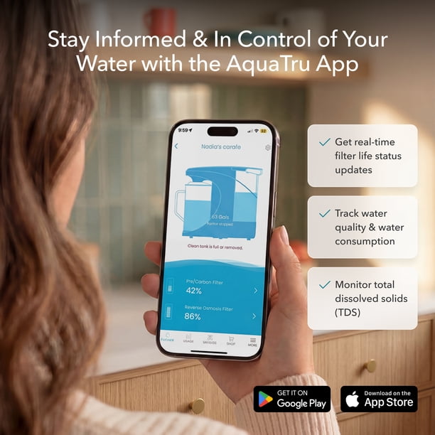 AquaTru Carafe Smart Countertop Water Purifier System with Glass