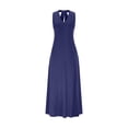 thumbnail image 4 of Swstbby Liquidation d'Économies d'Été! Robe d'Été pour Femme, Robe Élégante à Col en V Dos en T Sans Manches pour Femme Bleu Foncé L, 4 of 5