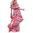 thumbnail image 2 of MAWCLOS Femmes Été Plage Robe Soleil Floral Imprimé Maxi Robes de l'Épaule Longue Robe en Vrac Vacances Manches Courtes Fleurs Rouges XXL, 2 of 4