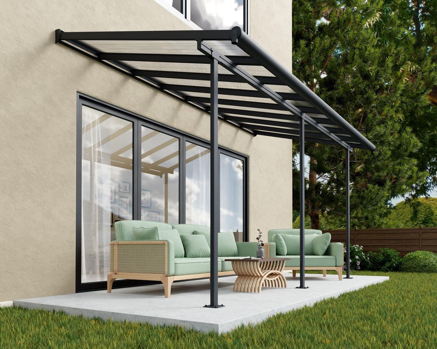 CANOPIA by PALRAM Sierra Couverture de patio en aluminium de 7,5 pi x 15 pi - Gris