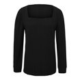 thumbnail image 5 of Meichang Women Tops Plus Size Square Neck Puff Long Sleeve Shirts Ribbed Knit Pullover Solid Loose Fit Side Slit Hem Blouses Business Casual Spring Tops, 5 of 5