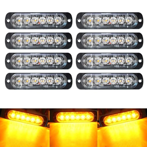 SEISSO Lot de 8 6 Lumières Stroboscopiques à LED Synchronisées Ambre pour Véhicules Camions Kit de Lumières d'Urgence 12V -24V Avertissement Danger Flash