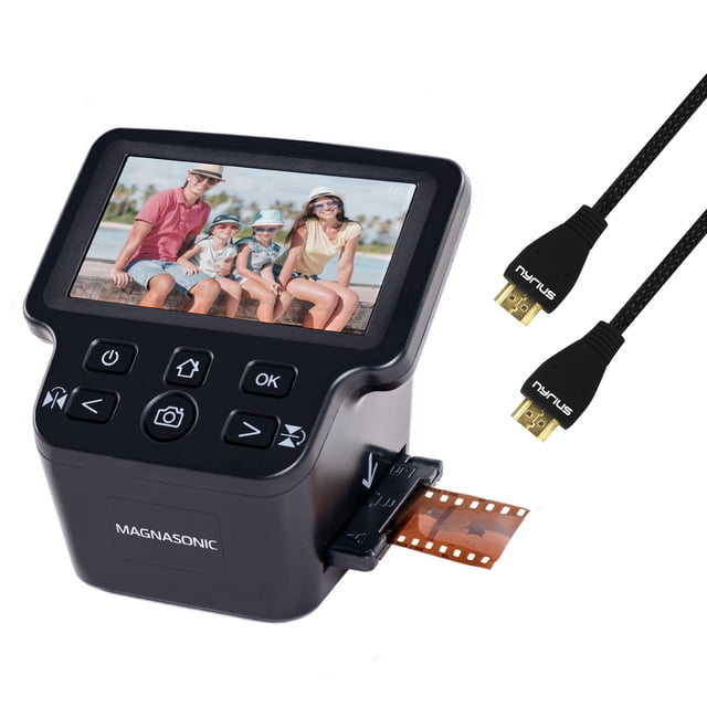 Magnasonic All-In-One 24MP Film Scanner with Large 5" Display & HDMI, Converts 35mm/126/110/Super 8 Film & 135/126/110 Slides into Digital Photos, HDMI Cable