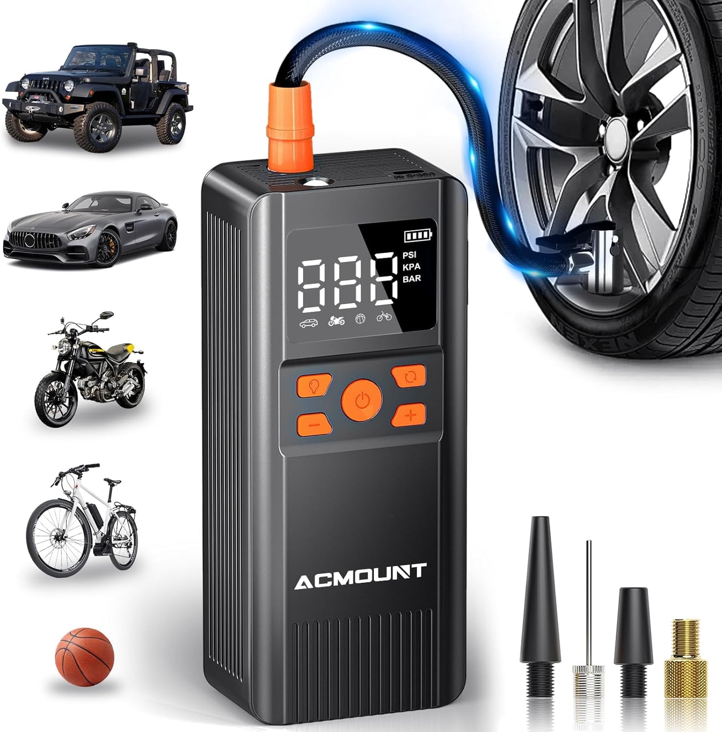 Tire Inflator Portable Air Compressor, Air Pump 150PSI Cordless Electric for Car, Motorcycle, Bike, Ball, with Tire Gauge Pressure, Black