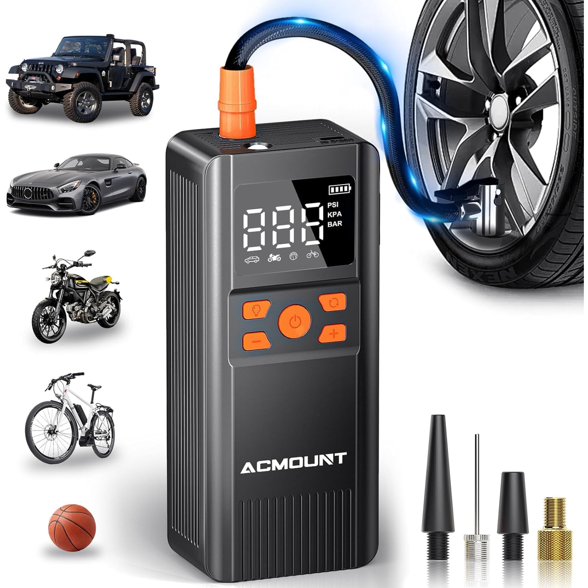 Gonfleur de Pneus Portable, Compresseur d'Air, Pompe à Air 150 Psi Sans Fil Électrique pour Voiture, Motocyclette, Vélo, Bille, avec Jauge de Pression des Pneus, Noir Gonfleur de Pneus Portable, Compresseur d'Air, Pompe à Air 150 Psi Sans Fil Électrique pour Voiture, Motocyclette, Vélo, Bille, avec Jauge de Pression des Pneus, Noir