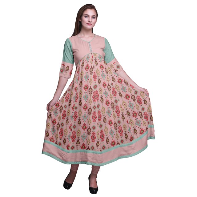 Bimba Print Long Party Wear Anarkali Kurta Flared A Line Kurtis For Women