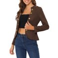 thumbnail image 4 of INSPIRE CHIC Women's Faux Suede Open Front Long Sleeve Button Decor Steampunk Jacket S Coffee, 4 of 6