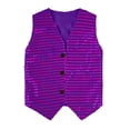 thumbnail image 2 of Rhuody Hauts pour Garçons Col à Revers Sans Manches Enfants Paillettes Jazz Hop Danse de Rue Gilet Veste Scène Performance Fête Gilet Blouse Tenue Classique Violet 13-14 Ans, 2 of 5