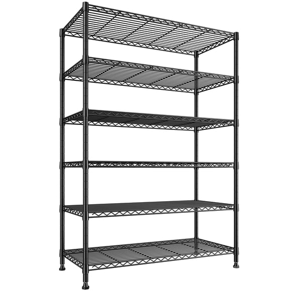Exenoray Wire Shelving Unit, 15.7"D x 35.4"W x 74.8"H Heavy Duty Layer Rack, 6-Tier Versatile Design for Garage, Kitchen & Home Office Organization Black