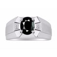 thumbnail image 1 of RYLOS Men's Rings Sterling Silver Rings Classic Designer  9X7MM Oval Gemstone &  Sparkling Diamond Ring Onyx October Birthstone Ring Size 9, 1 of 7