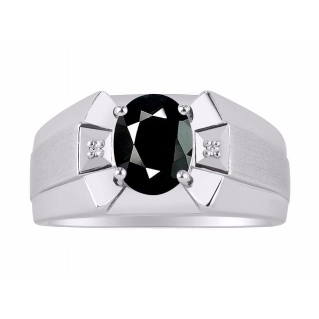 RYLOS Men's Rings Sterling Silver Rings Classic Designer 9X7MM Oval Gemstone & Sparkling Diamond Ring Onyx October Birthstone Ring Size 9