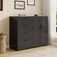 thumbnail image 3 of Commode Garde-Robe Moderne en Bois – 4 Tiroirs, Doubles Portes, Tringle, Armoire de Rangement – Organisateur de Garde-Robe de Chambre Robuste avec Poignées en Métal, Anti-Basculement – Grain de Bois Noir, 3 of 7