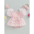 thumbnail image 2 of Faithtur Ensemble 2 Pcs pour Bébé Fille Robe à Manches Courtes Papillon avec Bandeau Nœud Vêtements d'Été, 2 of 8