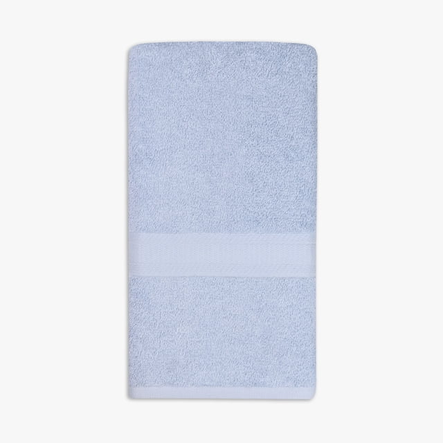 Mainstays Basics Serviette à Main Unie Bleu Pâle, Plate avec une Bande Texturée Horizontale Près du Bas, Faite de Tissu Éponge 100 % Coton pour la Douceur et l'Absorption, Mesurant 16 par 26 Pouces, Idéale comme Accessoire de Salle de Bain et Usage Quotidien, Convient Aussi comme Chiffon de Nettoyage.