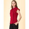 thumbnail image 4 of INSPIRE CHIC Women's Ruffle Bow Tie Chiffon Top Peter Pan Collar Button Down Shirts, 4 of 6