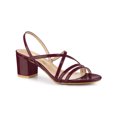 thumbnail image 1 of BLISSFUL STEP Women's Solid Color Strappy Slingback Block High Heels Sandals Burgundy 7, 1 of 7