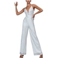 thumbnail image 1 of FAIWAD Women's Sequins Jumpsuits Deep V Neck Spaghetti Strap Sleeveless Rompers Wide Leg Cocktail Party Jumpsuit, 1 of 6