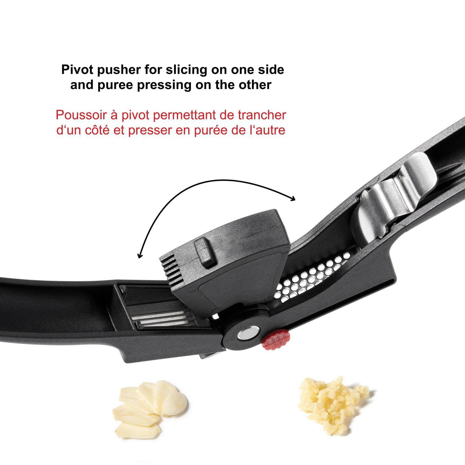 tarfrit All-In-One Garlic Multitool, Slice Press Cut Garlic Fast, Stainless Steel Grid, Pivot Pusher, Integrated Scraper, Easy Cleaning, Dishwasher Safe, Garlic Tool