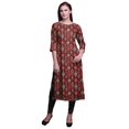 thumbnail image 1 of Bimba Robe Kurti Longue Imprimée Tunique Droite Manches 3/4 Robes pour Femmes Haut, 1 of 6