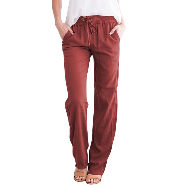Innerwin Pantalon Jambe Grand Femme Bas Détente Couleur Unie Respirant Pantalon Long Rouge Vin US m