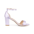 thumbnail image 3 of BLISSFUL STEP Open Toe High Heel Ankle Strap Satin Block Heels Sandals for Women Light Purple 8, 3 of 6