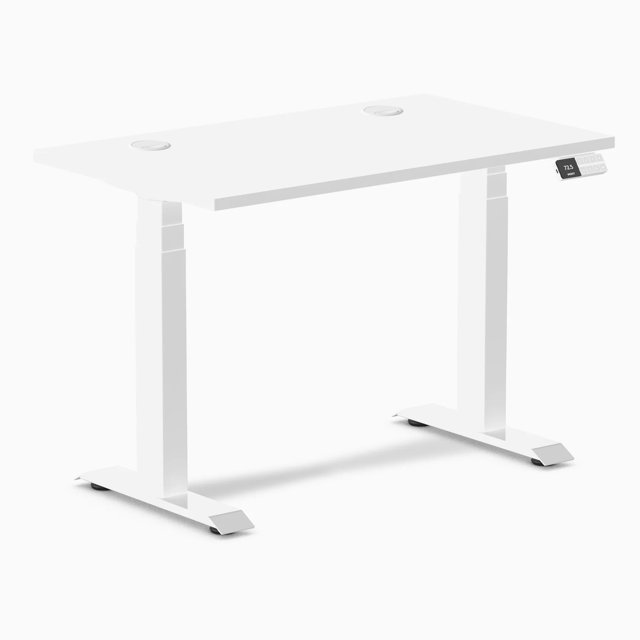 Desky Bureau Assis-Debout Mini Double - Blanc / 40 x 24 Pouces avec Oeillets / Blanc