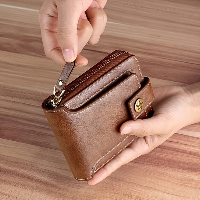 Men's PU Leather Large Capacity Card Holder Vintage Multifunctional Zipper Wallet Purse Card Bag Coin Purse