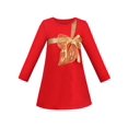 thumbnail image 1 of Robe Fille Rouge de Noël Papillon Doré Nœud Papillon Manches Longues Coton 4 Ans, 1 of 5