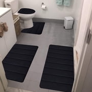 Czzoypi Ultra Soft Bath Mat 4 Set, Memory Foam Bathroom Rugs Non-Slip Water Absorbent, Thick Toilet Mats Machine Washable for Floor Shower Tub, Black