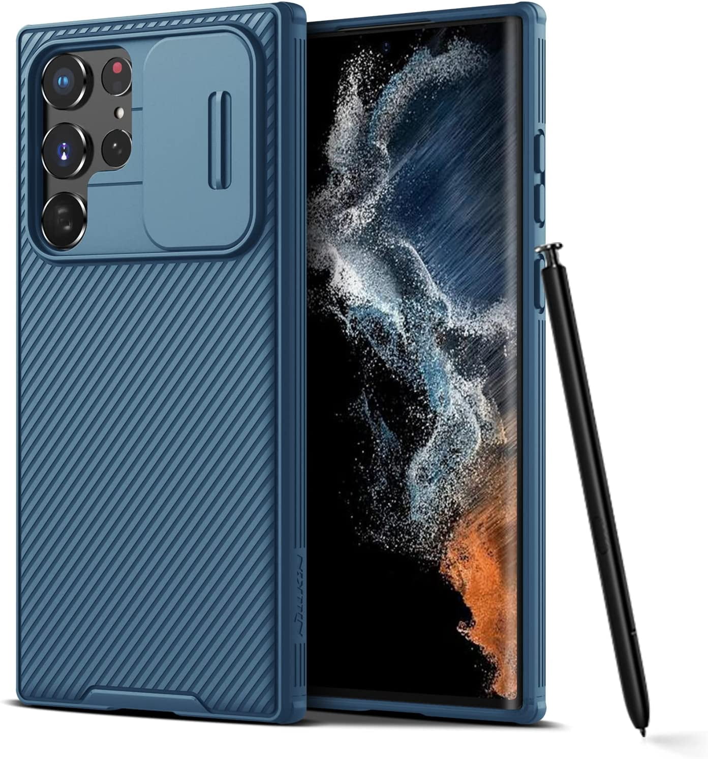 Amdohai Samsung Galaxy S22 Ultra Case, CamShield Pro Galaxy S22 Ultra Case with Slide Camera Cover, Slim Rugged Phone Case for Samsung Galaxy S22 Ultra 5g Nillkin (Blue)