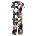 thumbnail image 4 of FAFWYP Ensembles de Pyjama 2 Pcs pour Femmes, Ensembles de Pyjama à Imprimé Floral, Tenue de Nuit Douce, Hauts à Manches Courtes à Col Ras du Cou et Pantalons Capri, Ensembles de Détente, P-3TG, 4 of 5