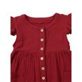 thumbnail image 4 of Gupgi Girls  Fly Sleeve Dress Solid Color Round Collar Single-breasted Dresses, 4 of 9