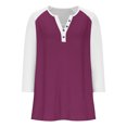 thumbnail image 4 of Cowsor Girl's Casual 3/4 Sleeve T Shirts Button V Neck Tunic Blouses Color Block Basic Tee Tops Loose Fit Summer Shirt, 4 of 6