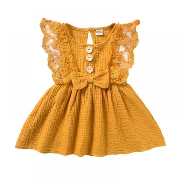 Summer Baby Girl Cotton Linen Sleeveless Dress Lace-edged Casual Sundress Bow Dress