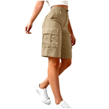 Yuzhih Shorts Cargo Bermuda pour Femmes, Décontractés d'Été, Taille Haute, Shorts de Randonnée avec Multiples Poches, Longueur Genou