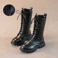 thumbnail image 2 of XIMIN Girls PU Leather Mid Calf Ridding Boots Lace Up Non Slip Combat Boots Fashion Waterproof Side Zipper Punk Goth Boot Fall Winter Boots, 2 of 9