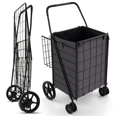 Gymax Panier d'Épicerie Pliant Utilitaire à Double Panier avec Doublure Imperméable
