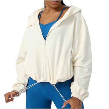 AherBiu Sweatshirt Hoodies for Women Long Sleeve Zip up Drawstring Cropped Sports Jackets