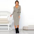 thumbnail image 4 of RKSTN Robe Chandail pour Femmes Mode Tricotée à Manches Longues à Col en V Aguichant Moulante aux Hanches Chaude Robe Maxi Couleur Unie Ajustée Robes d'Automne pour Femmes 2023, 4 of 9