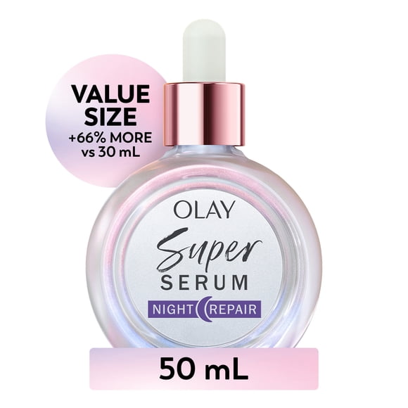 Olay Super Serum Night Repair 5-in-1 Lightweight Skin Cell Renewing Face Serum, Wrinkle Correcting Skin Care Treatment with Salicylic Acid, Niacinamide, Lactic Acid, Glycerin, Peptide
