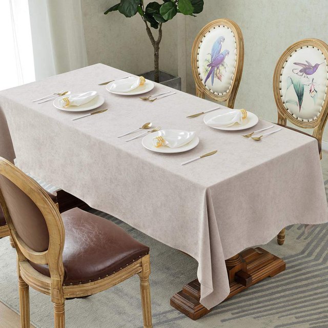 BALCONY & FALCON Rectangle Tablecloth Fuzzy Linen Water Resistant Table Cover for Easter Outdoor Party, Beige 55 x 55