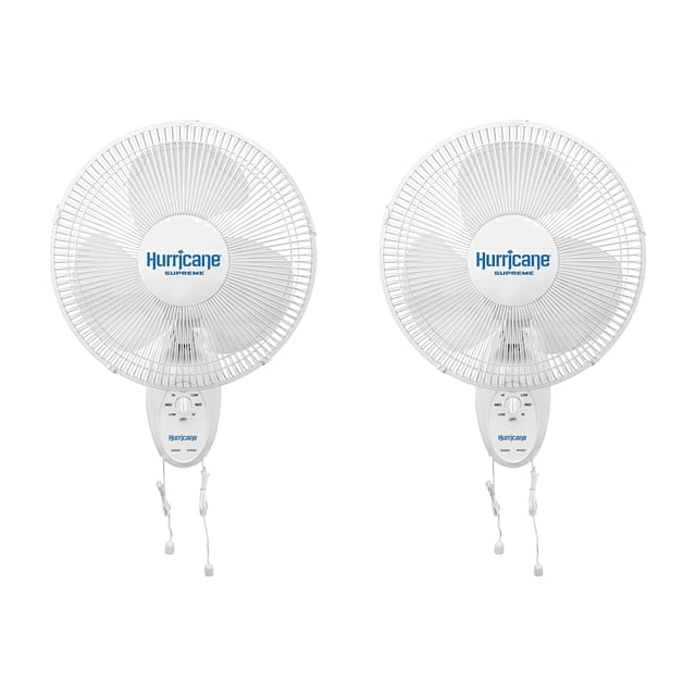 Hurricane Supreme 12 Inch 90 Degree Oscillating Wall Fan, White (2 Pack)