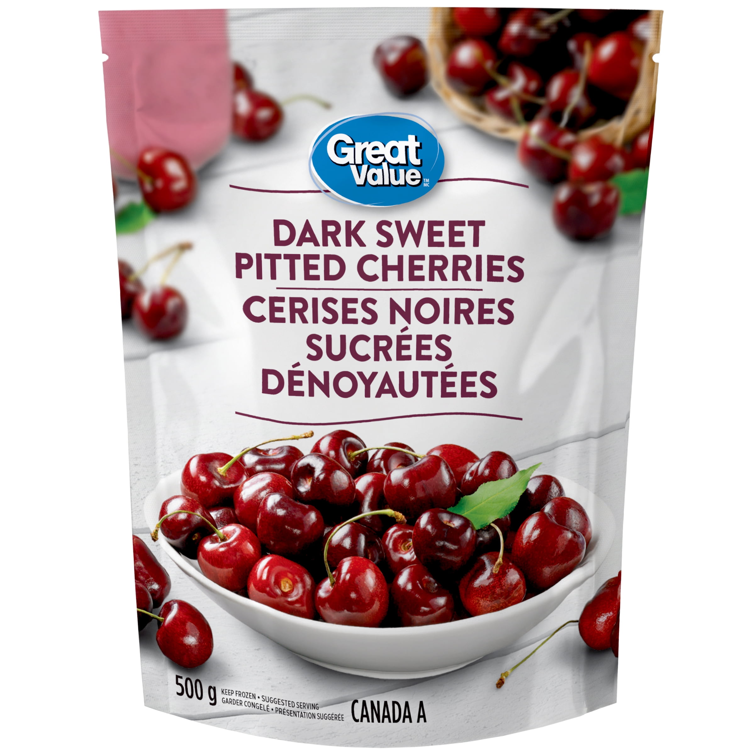 Cerises noires sucrées dénoyautées Great Value 500 g