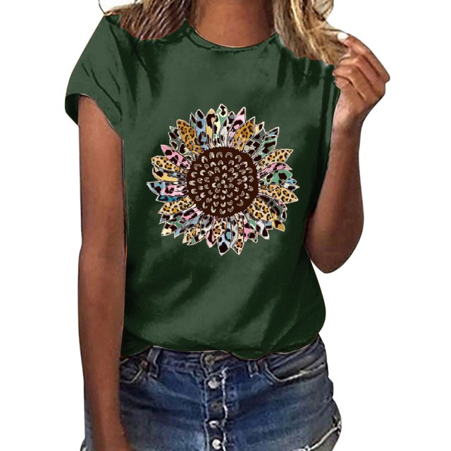 Birdeem Womens Round- Neck Christmas Printing Recreational Short Sleeve Tops