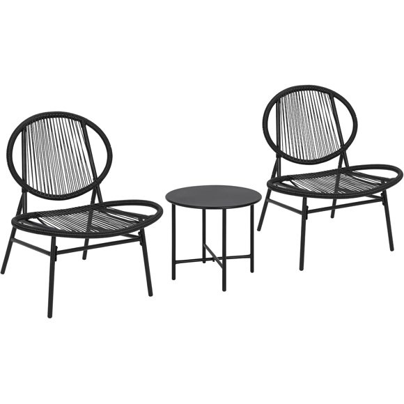 Ensemble de 3 Pcs de Chaises Acapulco, Ensemble de Mobilier de Patio Moderne Toutes Saisons avec Corde en Plastique, Table d'Appoint et 2 Chaises, Ensemble Bistro Tissé pour Conversation de Patio, Gris