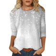 thumbnail image 1 of Hauts d'Été pour Femmes Imprimé Décontracté à Sequins Col Rond Manches Trois-Quarts T-Shirts Surdimensionnés pour Femmes Gris TTG, 1 of 4