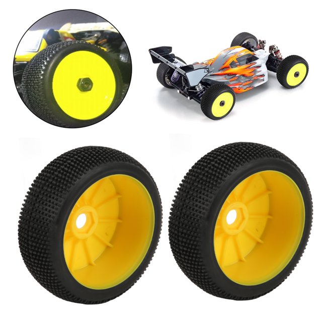 17mm Hex RC Wheels and Tires, Strong Cushion RC Front Rear Tires and Wheels Environmentally Friendly Strong Grip High Performance for 1/8 RC Off Road Car Yellow,White
